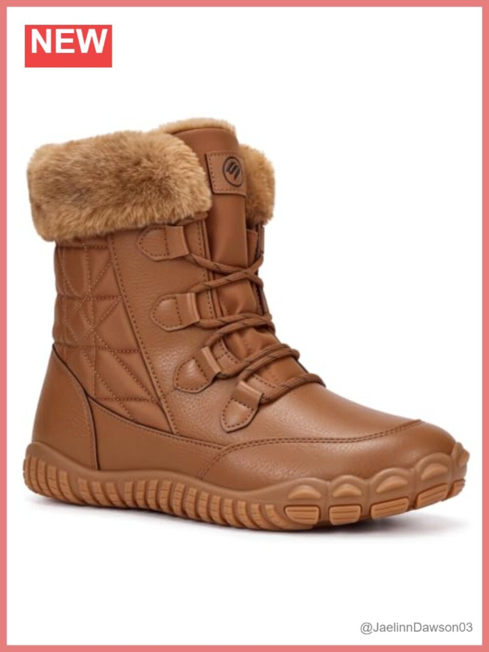 Waterproof Mid Calf Snow Boots Faux Leather Lace-Up Winter Booties